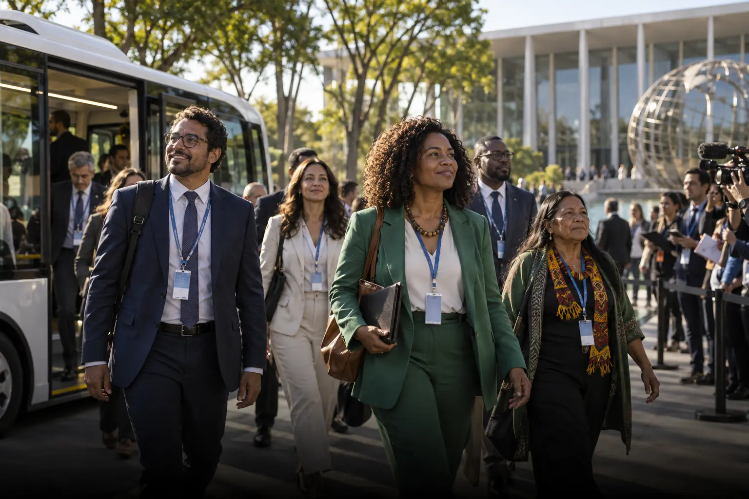 Delegação chegando a um encontro internacional