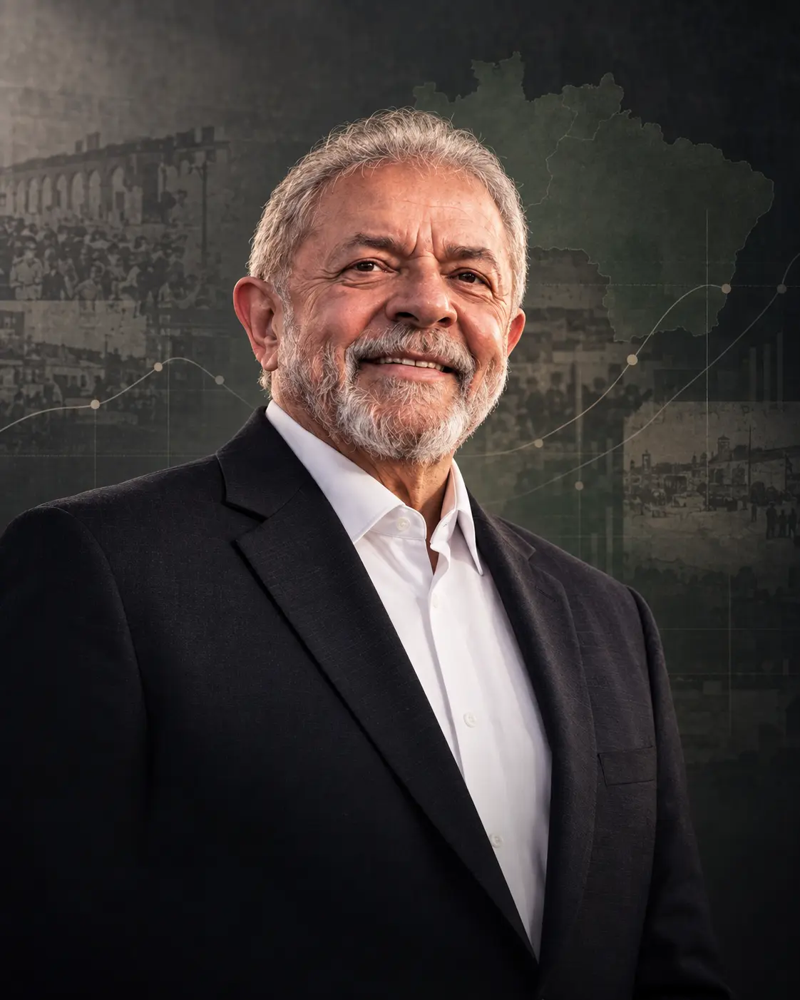 Lula em retrato editorial sobre a história dos dados do Brasil