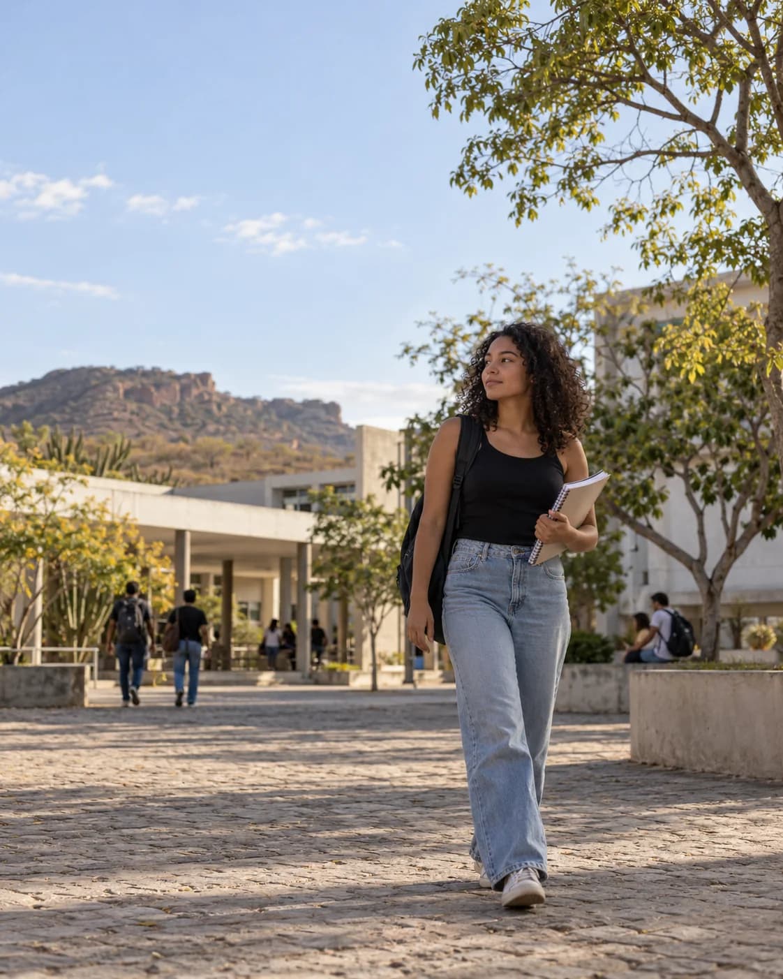 Ilustração fotográfica de estudantes num campus público numa cidade do interior