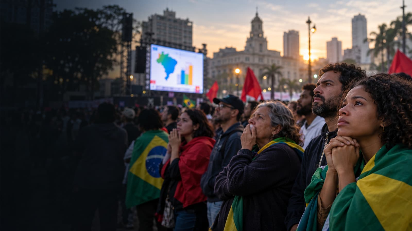 Eleitores acompanham a divulgação dos resultados da eleição presidencial ao amanhecer